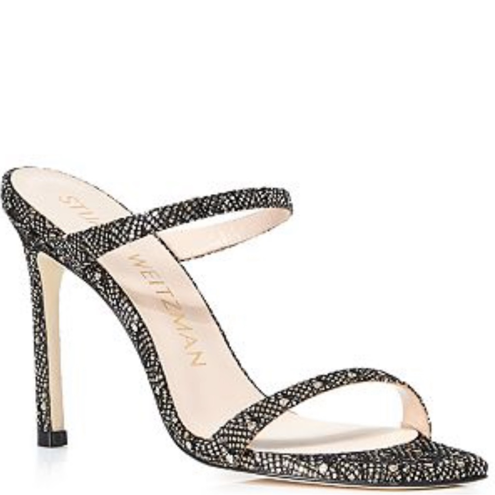 Stuart Weitzman Aleena Heel in Black/Gold | SZ 7.5